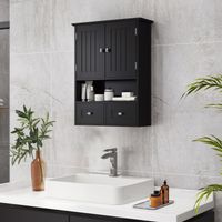 Armoire de Salle de Bain Murale Armoire Suspendue Meuble Suspendu de Salle de Bain avec 2 Portes et 2 Tiroirs 50.8x17.8x66 cm Noir