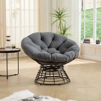 Ergonomic Wicker Papasan Chair 360° Swivel - Indoor Outdoor Rattan Chair with Corduroy Cushion Brown/Grey