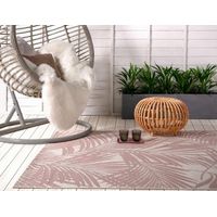 Patio Palm Botanical Leaf Flatweave Kitchen Indoor Garden Outdoor Rug Pink Beige Large Carpet Floor Mat 160 x 230 cm (5'3"x7'7")