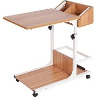 Soges Canapé table basse table d'appoint table de chevet roulettes réglables en hauteur avec support de rangement adapté au salon et à la chambre,Chêne