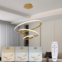 Suspension ronde plaquée or à trois anneaux, diamètre 20-60 cm, 40 watts, trois températures de couleur disponibles, télécommande incluse