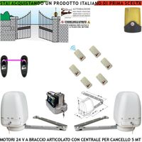 Kit 2 Motori a Braccio Articolato 24 V Cancello Automatico 2 Ante da 0,5 a 2,5 MT Centrale 220/24 V 6 Radiocomandi Faro Fotocellule