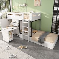 Etagenbett 90x200 cm Mit Ausziehbarem Schreibtisch Und Schrank Weiß Und Schwarz