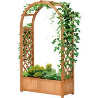 Fioriera da esterno abete marrone fondo cavo con arco decorativo grille rampicanti 83x36x152 cm