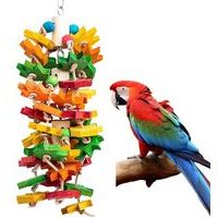 Chewing Toy for Large and Small Parrots and Birds, Natural Wood Block Tearing Toy with Multicolored Maple Leaf Design, Beak Trimming Toy for African Grey Cockatoos and Amazon Parrots.-Crezuo