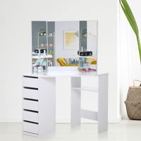 Coiffeuse enfant avec miroir – Dimensions 110 x 54 x 140 cm – Bois massif et MDF – 5 tiroirs de rangement – Makika