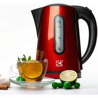 Stilvoller Wasserkocher, 2000 W, 1,7 l, rot, mit 360°-Kabelaufwicklung