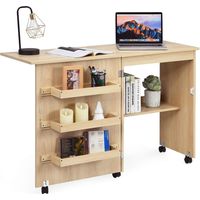Costway – Table de couture pliante avec 3 étagères – Roulettes verrouillables – MDF robuste – Grand espace de rangement – Dimensions dépliées 117x40x77cm