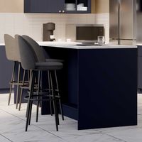 Calicosy – Îlot de cuisine Chester 120x75x92cm – Finition indigo et marbre – 3 compartiments ouverts pour rangement – Table de petit-déjeuner pratique