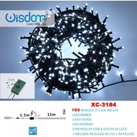 Guirlande Lumineuse 160 Mini Led Blanches, Câble Vert Clair, 7 Mélodies, 8 Jeux De Lumière Xc3184