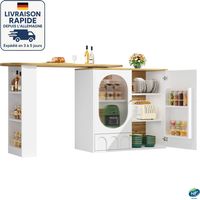 MODFU - Credenza da cucina con tavolo girevole a 360°, 2 ante, con ripiani estraibili, 138/204x39x102 cm, MDF, bianco
