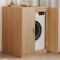 Armario para lavadora con puertas JULIETTE, efecto listones, color roble