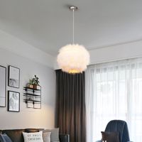 Modern Ceiling Pendant Light Feather Hanging Lamp Fixture White Round Chandelier Lampshade Ø30cm