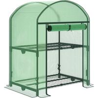 Mini Serra da Giardino con 2 Ripiani in Metallo e Copertura in PE, 69x49x92cm, Verde