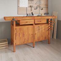 Bureau, Établi avec tiroirs et étaux 162x62x83 cm Bois massif d'acacia, ASAF90818 DESIGN IN