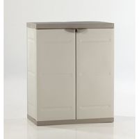 TITANIUM PLASTIKEN Armoire basse 2 portes avec etageres l70 x p44 x h88 cm Beige et Taupe Gamme TITANIUM Interieur/Exterieur