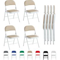 Set of 4 Faux Leather Foldable Chair with Metal Frame and Padded Seat BEIGE