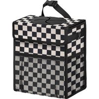 Poubelle de voiture en velours côtelé avec couvercle et poches filet – Organiseur étanche, poubelle imperméable multifonction pour voiture (à carreaux noir et blanc, 2 gallons)