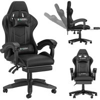 Chaise de gaming de bureau avec repose-pieds ergonomique, pivotant à 90 °, avec coussin lombaire & appuie-tête, réglable en hauteur - Noir