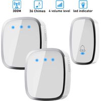 Sonnette sans Fil, Carillon sans Fil Etanche à 300 Mètres de Portée, Kit de Carillon avec LED et 36 Mélodies au 4 Niveau Volume pour Maison, Bureau, Hôtel-1 Emetteur et 2 Récepteurs Inclus