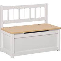 Cassapanca per Bambini 2 in 1 in Legno con Pistone per Chiusura Sicura, 60x30x50cm Bianco e Legno Naturale