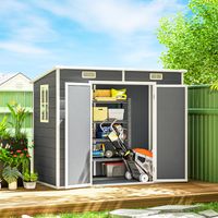 Outsunny Abri de Jardin Extérieur 240x130cm - Résine avec Plancher, Fenêtre, Portes Verrouillables & Aérations, Gris