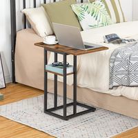 C Shaped Side Table, Foldable Sofa Side Table, Bedside Snack Table, Laptop Holder Table for Sofa, Small Spaces, Small Coffee Table, Living Room, Bedroom, HOOBRO EBF29SF01