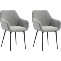 Set 2 Sedie da Pranzo Nordiche Imbottite con Braccioli Ricurvi in Tessuto Effetto Velluto, 54x57x80 cm, Grigio Scuro