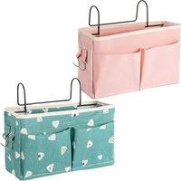 2 Piece Bedside Organiser, Bedside Storage Bag, Multi functional Bedside Bag, Large Bedside Hanging Storage Basket for Magazines, Remote Controls, Mobile Phones
