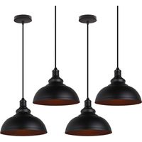 Lampada a Sospensione Vintage, Lampada da Soffitto con Ø29cm Paralume in Metallo, Industriale Stile Illuminazione Supporto Edison E27 per Corridoio Cucina Isaland Camera da Letto Scala (4X Nero)