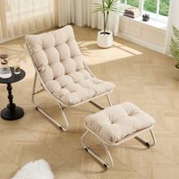 Fauteuil jardin inclinable 65x78x86cm beige avec repose-pieds et coussin moelleux, confortable pour salon ou lecture