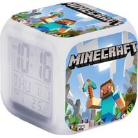 Horloge LED Colorée Minecraft Cartoon Lumineuse - Cadeau d'Anniversaire et de Noël