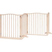 Barrière de sécurité pour chien animaux de compagnies avec porte 4 panneaux bois de peuplier marron