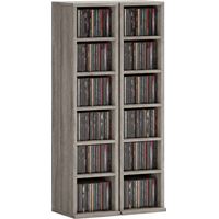Lot de 2 étagères colonnes armoire de rangement CD-DVD 12 compartiments 21 x 22,5 x 88,5 cm capacité 204 CD gris