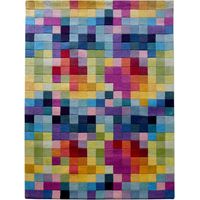 Tapis salon et chambre en laine 160x230 multicolore fait main motif damier AXEL