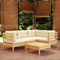 Lot de 5 Salon de jardin Salon d'extérieur Ensemble Meuble de Jardin Mobilier d'Extérieur avec coussins crème Bois de pin XFNRX376413
