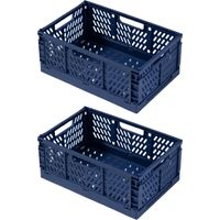 4 Cagettes Pliables, Plastique ABS, Poignée Intégrée, Panier Rangement, Empilable, Pour Cuisine Bureau Chambre