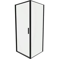 Paroi de douche Slim 80x80cm avec porte battante et paroi fixe Profils noirs opaques et verre transparent 6mm h190 Mod. Portofino