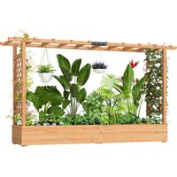 Outsunny – Jardinière surélevée avec treillis latéral et supérieur – Bois de sapin massif – Trous de drainage pour plantes grimpantes – 200l x 44P x 113,5H cm