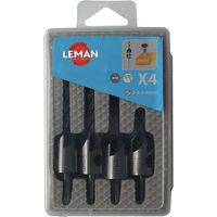 Leman – Coffret de 4 forets hélicoïdaux pour bois dur – 4 fraisoirs acier – Pointe de centrage et 2 traceurs – Fraisoir à 45° 5 coupes