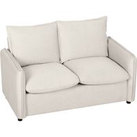 Canapé 2 Places Tissu Simili Cuir Respirant avec 2 Coussins Accoudoirs, Crème, 170x80x80 cm