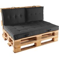 Oviala – Pack salon de jardin palettes avec coussins gris – Palettes bois EPAL – Coussins 120x80cm et 60x40cm – Tissu 100% polyester résistant