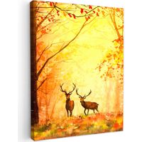 Canvas Print Nature - Oil paint - Deer - Animals - Autumn - Orange 60x80 cm