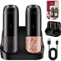 Electric pepper grinder set (2-piece set), spice grinder set, USB rechargeable, adjustable ceramic grinder, automatic grinding.