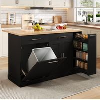 REDOM - Isola da cucina 120x70x93 cm, piano ribaltabile, vano per rifiuti, ripiano per spezie a 4 livelli, MDF nero