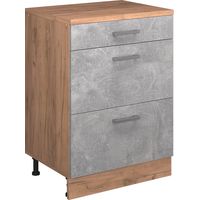 Commode d'extension Rion, Béton/Chêne de force doré, 60x46cm sans pente avec 3 tiroirs, Vicco