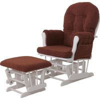 Relaxsessel HHG-033, Schaukelstuhl Sessel Schwingstuhl + Hocker Stoff Bouclé 480g/m² Öko-Tex rostbraun Gestell weiß