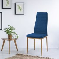Chaise Zwolle – Assise rembourrée en tissu – Dossier haut pour confort – Pieds en métal imitation bois – Disponible en gris clair, gris anthracite, bleu foncé – Sofareva
