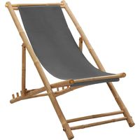 Vidaxl – Chaise longue en bambou et toile gris foncé – Réglable en 4 positions – Design pliable pour terrasse et camping – Résistante aux intempéries