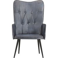 Chaise à oreilles Gris Cuir véritable